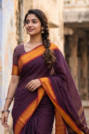 Purple Handloom Chettinad Cotton Saree 10075873