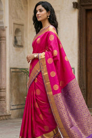 Magenta Kanjivaram Vegan Silk Saree with Contrast Pallu 10073887
