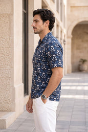 Blue Half Sleeve Jahota Printed Cotton Mens Shirt 10074324