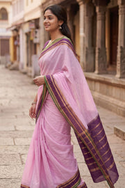 Cotton Candy Pink Mysore Crepe Silk Saree With Zari Border 10076248