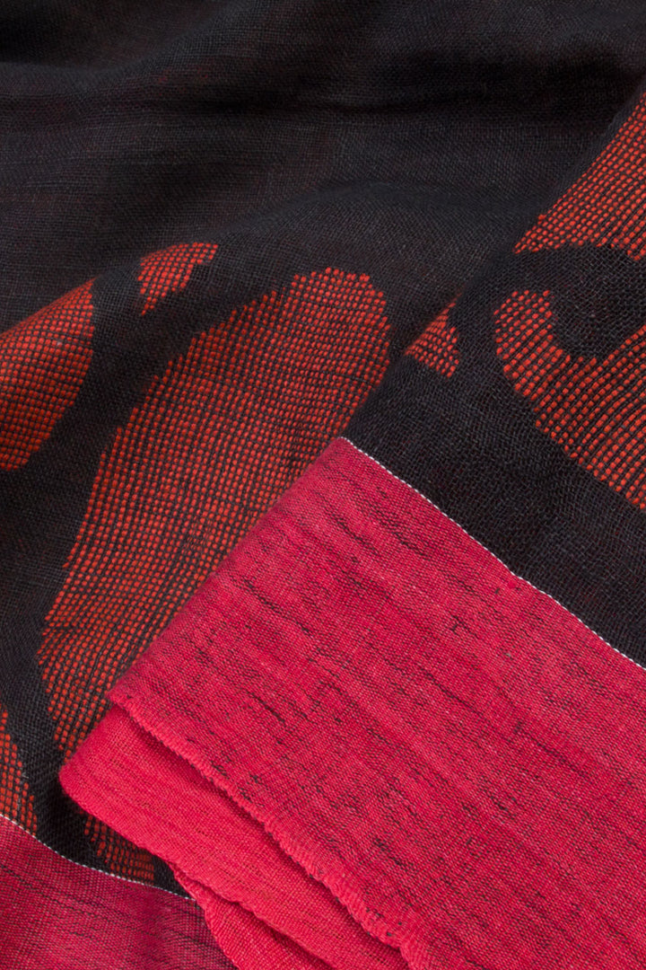 Black Handloom Linen Saree 10061853