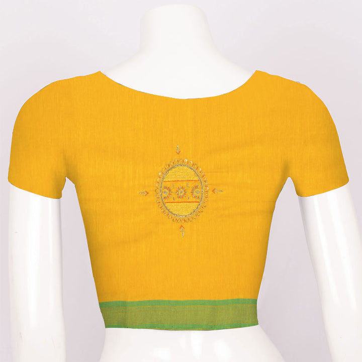 Mango Yellow Aari Embroidered Mangalgiri Cotton Blouse Material 10062416