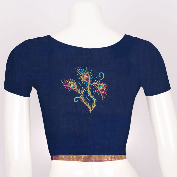 Nile Blue Aari Embroidered Mangalgiri Cotton Blouse Material 10062419