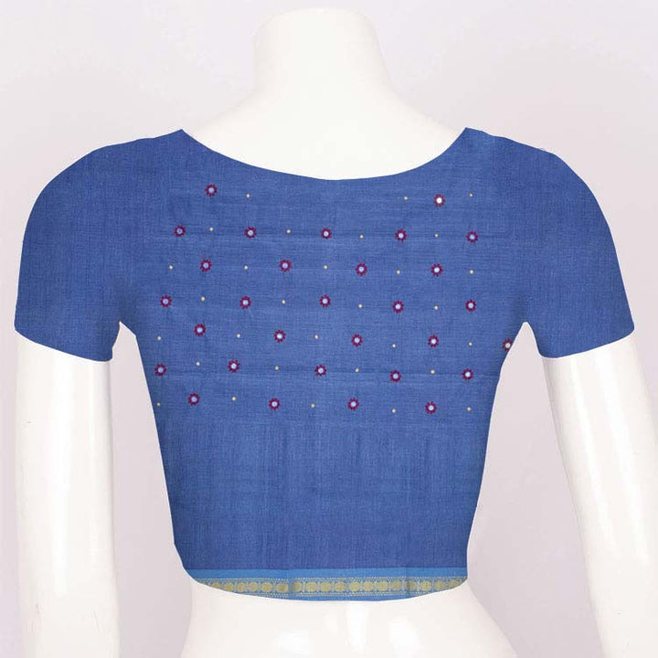 Muted Blue Aari Embroidered Mangalgiri Cotton Blouse Material 10062428
