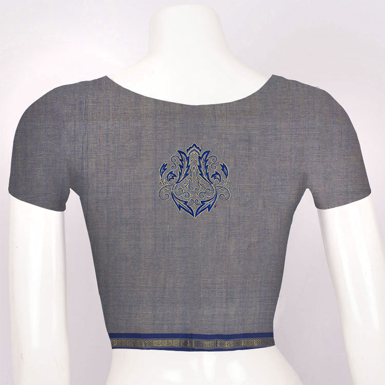 Misty Grey Aari Embroidered Mangalgiri Cotton Blouse Material 10062431