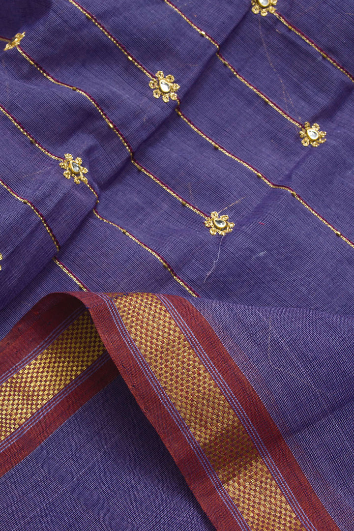 Dark Lavender Aari Embroidered Mangalgiri Cotton Blouse Material 10062432