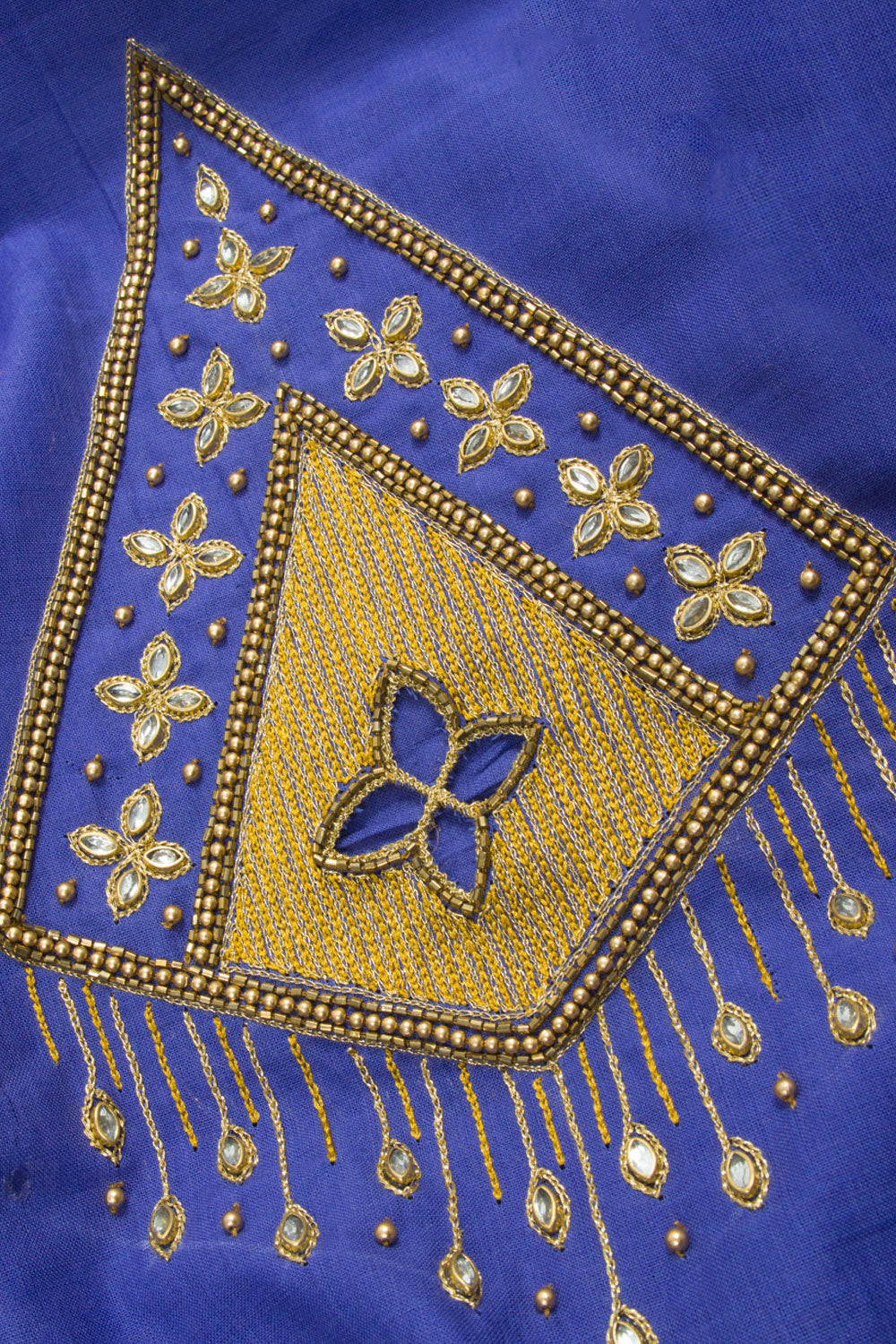 Dusky Blue Aari Embroidered Mangalgiri Cotton Blouse Material 10062443