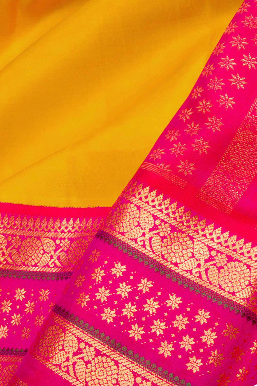 Golden Bell Yellow Pure Zari Bridal Korvai Kanjivaram Silk Saree 10062475