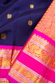 Navy Blue Pure Zari Korvai Kanjivaram Silk Saree 10062493