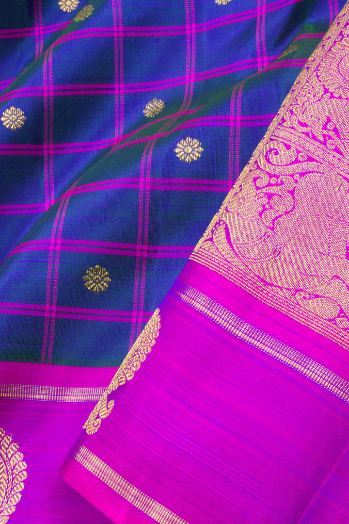 Blue and Green Double Colour Pure Zari Kanjivaram Silk Saree 10062494