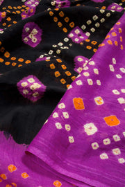 Black Handcrafted Bandhani Mulmul Cotton Saree 10062526