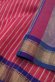 Hibiscus Pink Handloom Maheswari Silk Cotton Saree 10062614