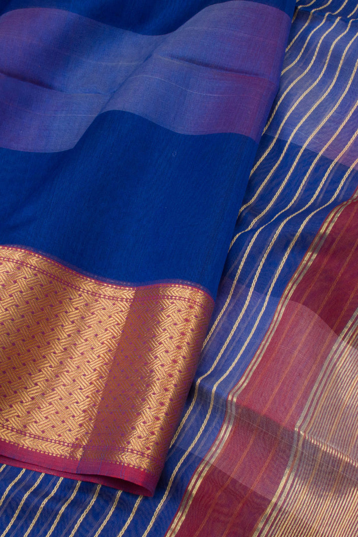 Blue Handwoven Maheshwari Silk Cotton Saree 10062621