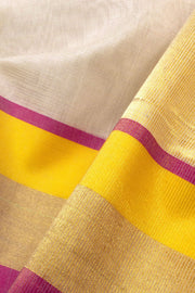 White Handloom Maheswari Silk Cotton Saree - Avishya