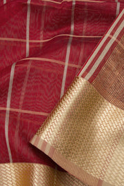 Paprika Red Handloom Maheswari Silk Cotton Saree 10062630