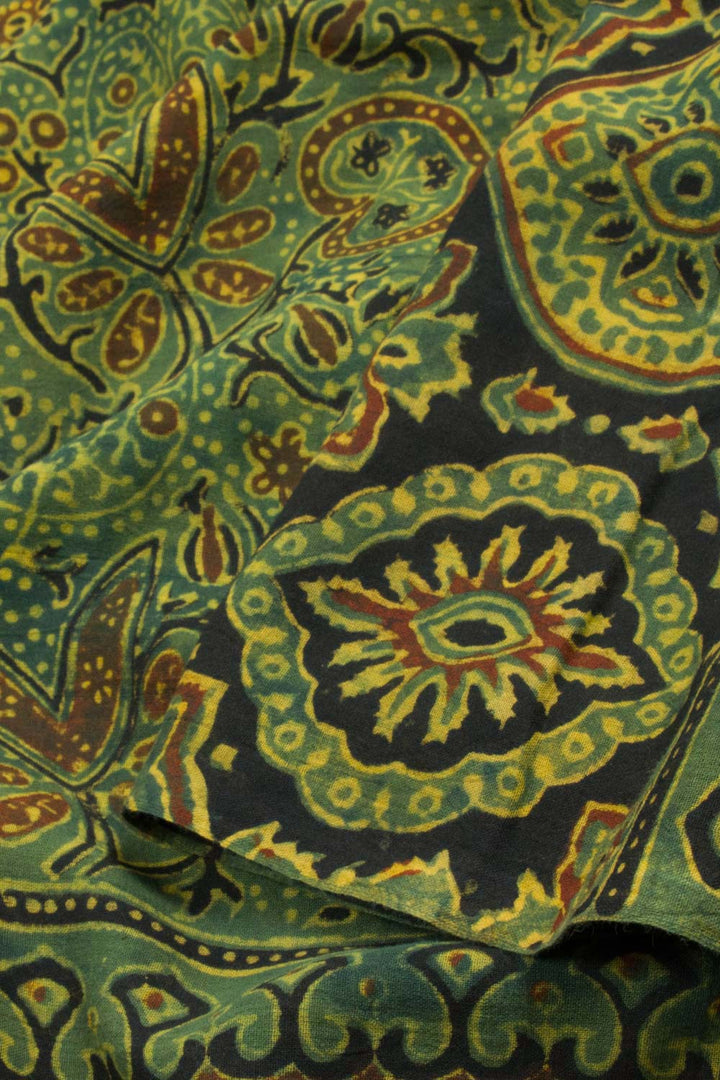 Green Ajrakh Printed Cotton Saree 10062726