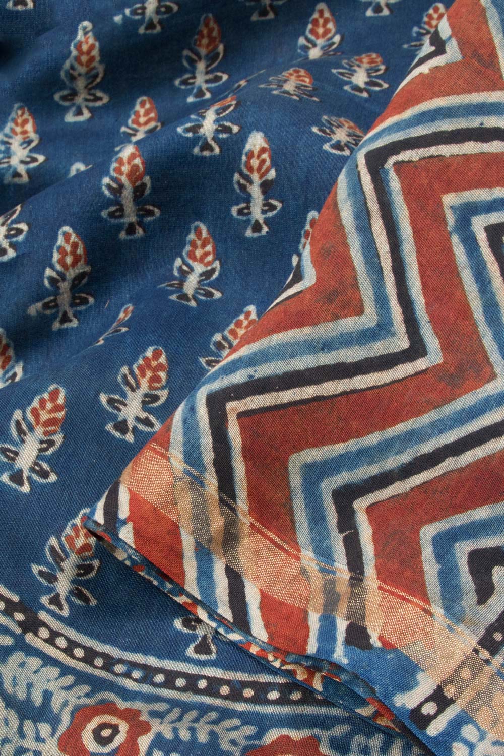 Indigo Blue Ajrakh Printed Silk Cotton Saree 10062730