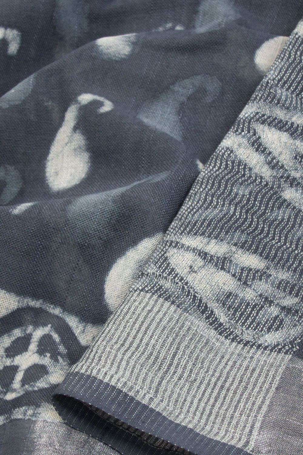 Grey Batik Printed linen saree - Avishya