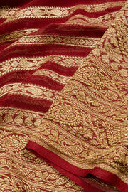 Old Brick Red Handloom Khaddi Banarasi Chiffon Saree 10062766