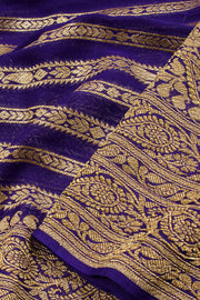 Cloud Burst Blue Handloom Khaddi Banarasi Chiffon Saree 10062769