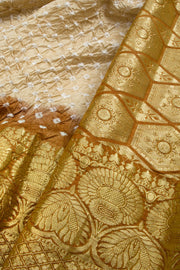 Cream Kanjivaram Pure Silk Bandhani Saree 10062802