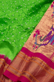 Green Kanjivaram Pure Silk Bandhani Saree - Avishya