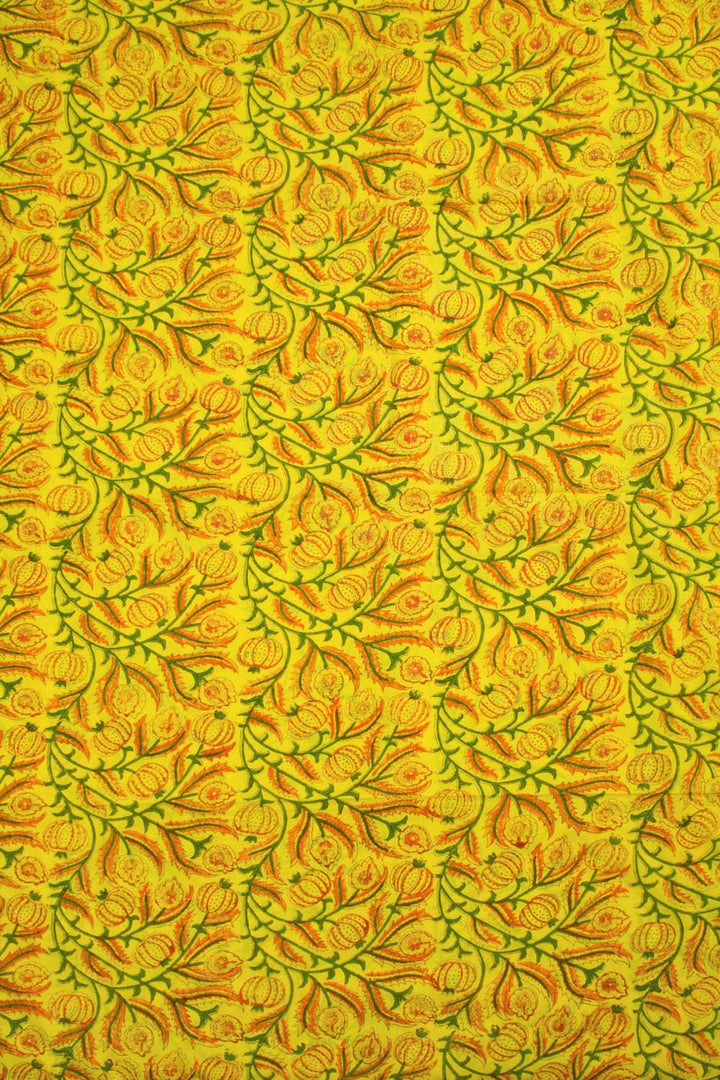 Yellow Hand Block Printed Mulmul Cotton Salwar Suit Material 10062834