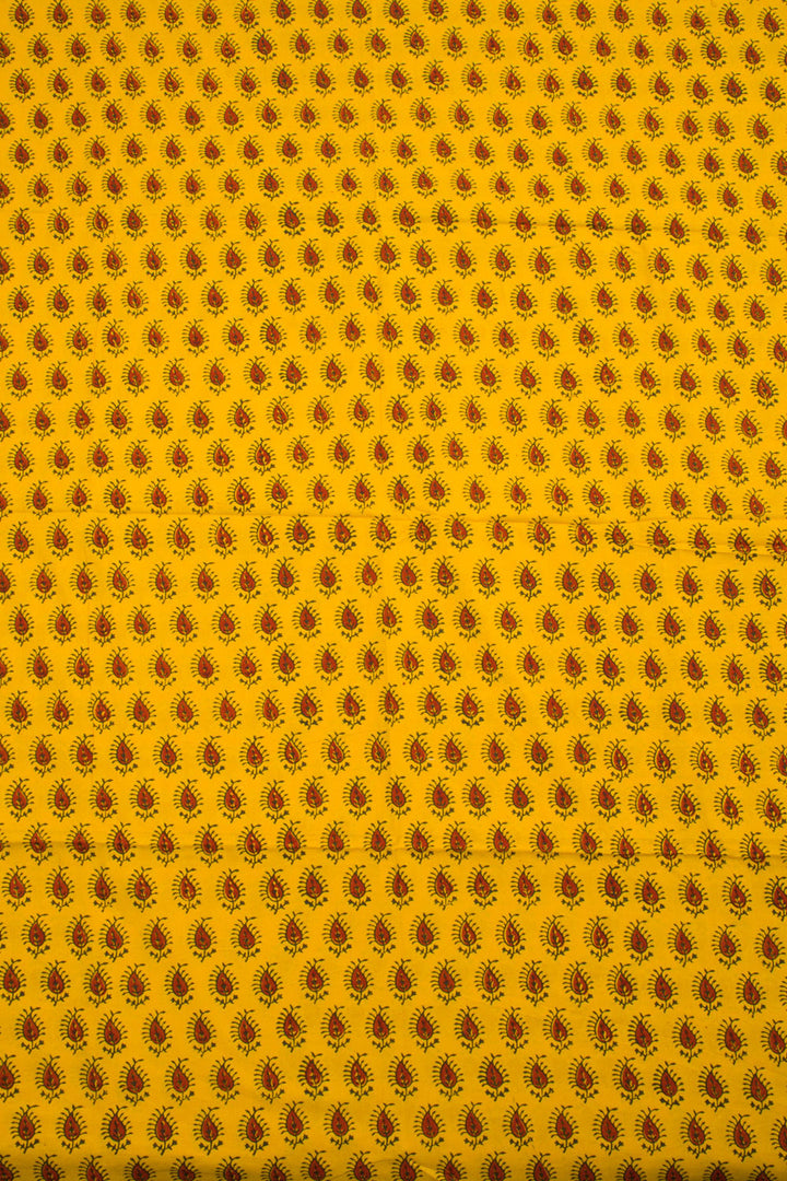 Mango Yellow Hand Block Printed Mulmul Cotton Salwar Suit Material 10062845