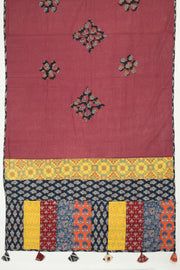 Beige Ajrakh Printed Cutwork Applique Embroidered Cotton Patchwork 3 Piece Salwar Suit Material 10062959