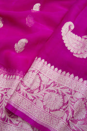 Hot Pink Handloom Khaddi Banarasi Chiffon Saree 10062975