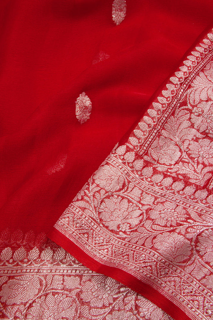 Venetian Red Handloom Khaddi Banarasi Chiffon Saree 10062979