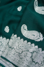 Forest Green Handloom Khaddi Banarasi Chiffon Saree 10062982