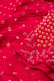 Chilli Red Handcrafted Bandhani Cotton Saree 10062993