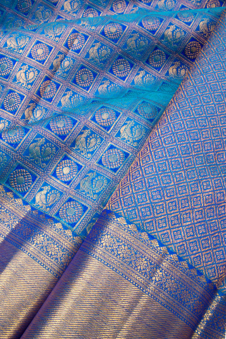 Peacock Blue Pure Zari Bridal Kanjivaram Silk Saree 10063051-P