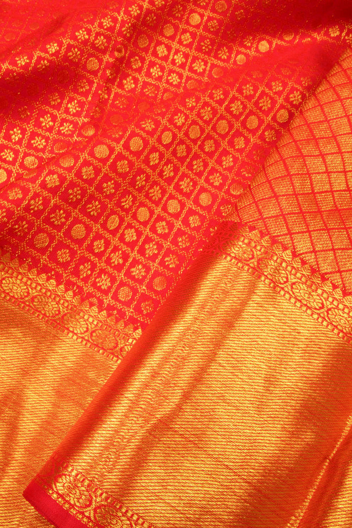 Chilli Red Pure Zari Bridal Kanjivaram Silk Saree 10063054