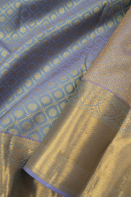Greyish Blue Pure Zari Bridal Kanjivaram Silk Saree 10063062