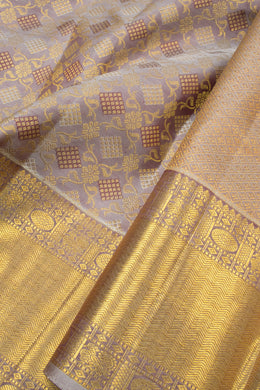 Grey Dual Tone Pure Zari Bridal Kanjivaram Silk Saree 10063063
