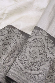 Silver White Pure Zari Korvai Kanjivaram Tissue Silk Saree 10063074