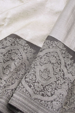 Silver White Pure Zari Korvai Kanjivaram Tissue Silk Saree 10063074