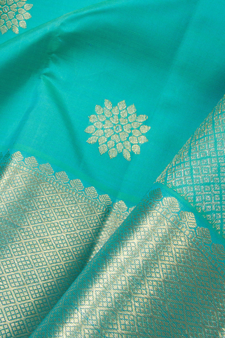 Pacific Blue Pure Zari Kanjivaram Silk Saree 10063137
