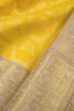 Turmeric Yellow Pure Zari Korvai Kanjivaram Silk Saree 10063140