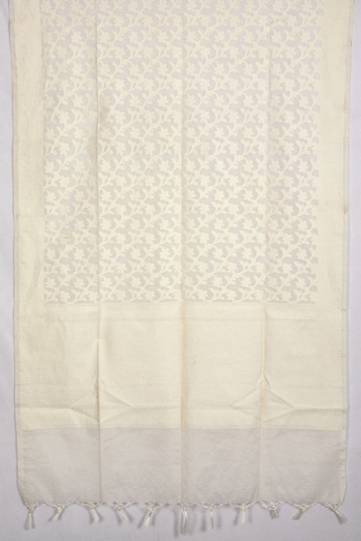 White Banarasi Cotton Salwar Suit Material - Avishya