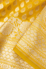 Yellow Handloom Banarasi Katrua Kora Silk Saree
