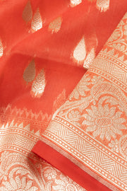 Orange Handloom Banarasi Katrua Kora Silk Saree 