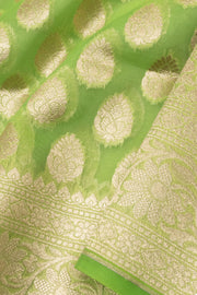 Cucumber Green Handloom Banarasi Katrua Kora Silk Saree 10063185