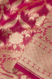 Magenta Handloom Banarasi Katrua Kora Silk Saree 10063186