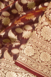 Brown Handloom Banarasi Katrua Kora Silk Saree 10063188