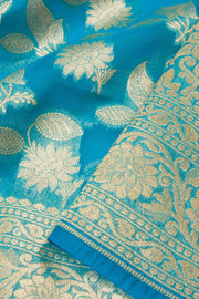 Bondi Blue Handloom Banarasi Katrua Kora Silk Saree 10063189
