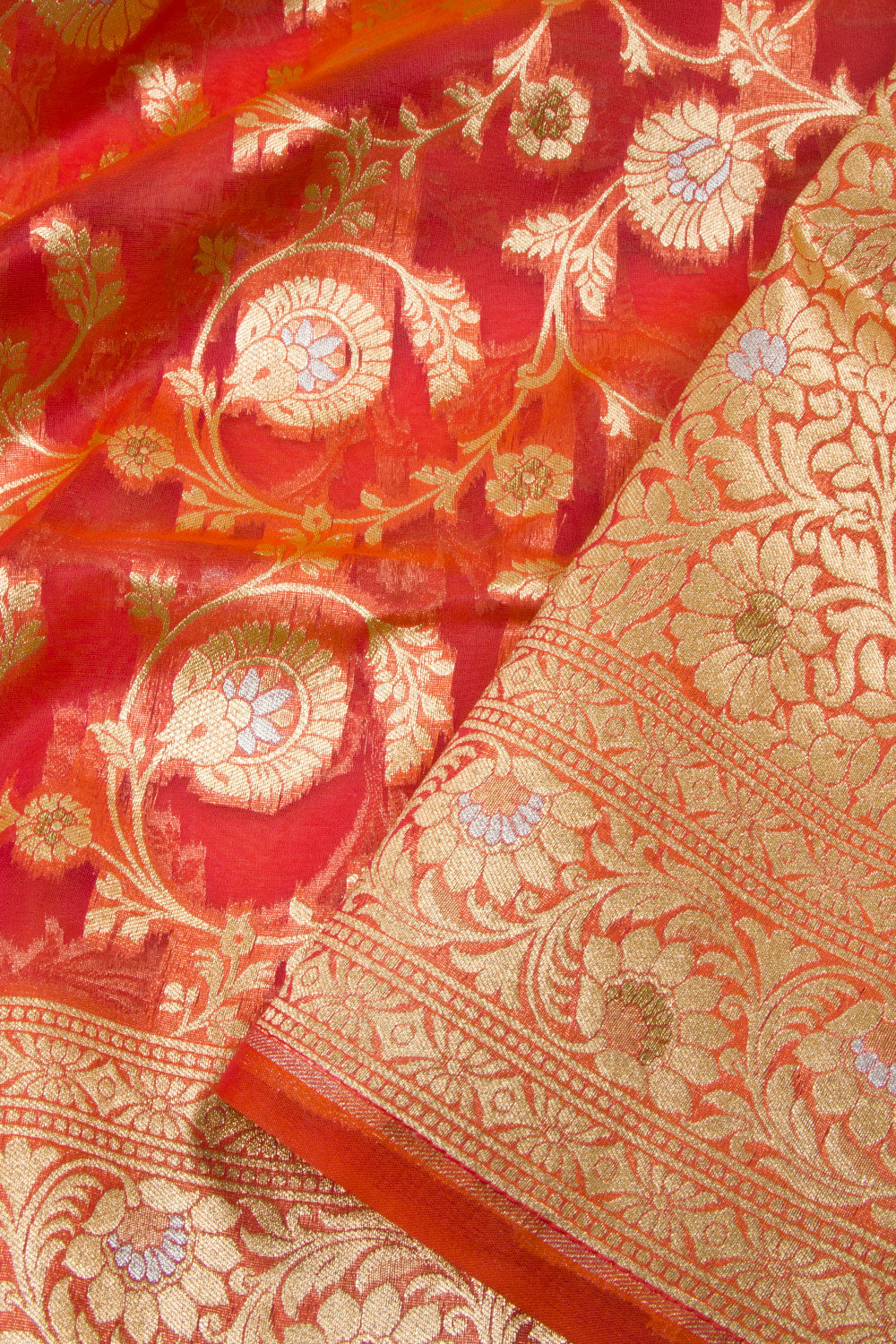 Chilli Red Handloom Banarasi Kora Silk Saree