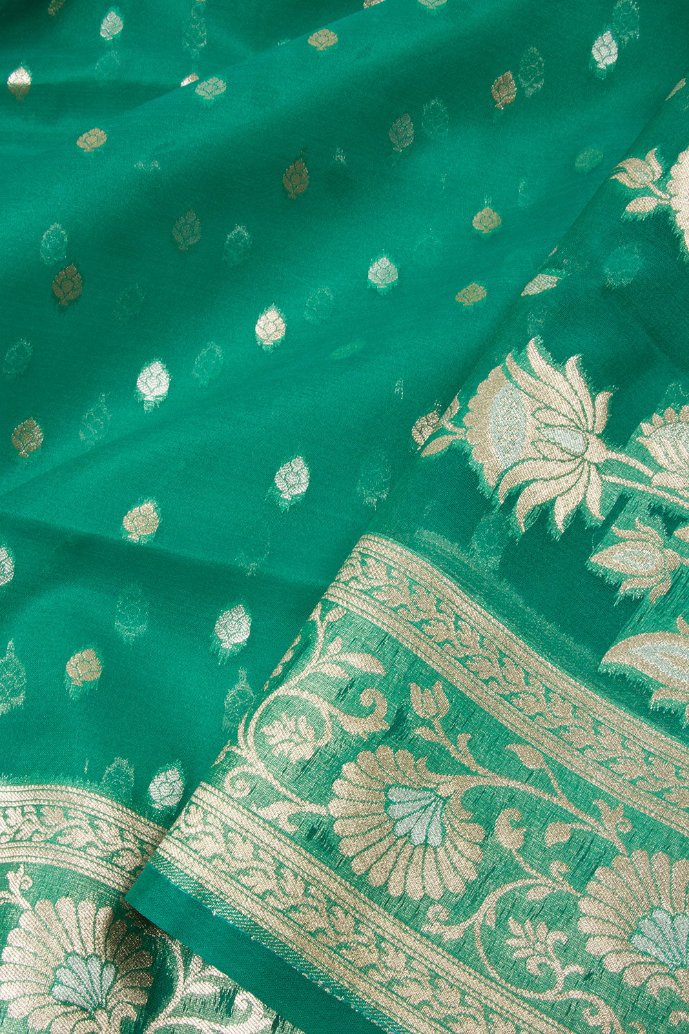  Green Handloom Banarasi Kora Silk Saree